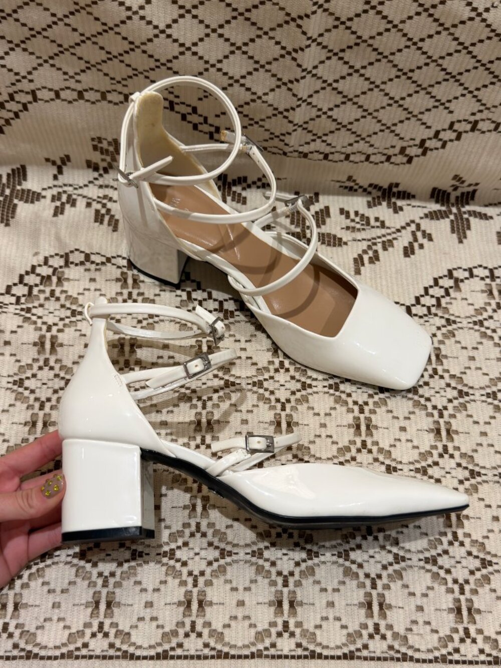 Zara Buckled Block Heel Shoes Faux Leather Women's 8